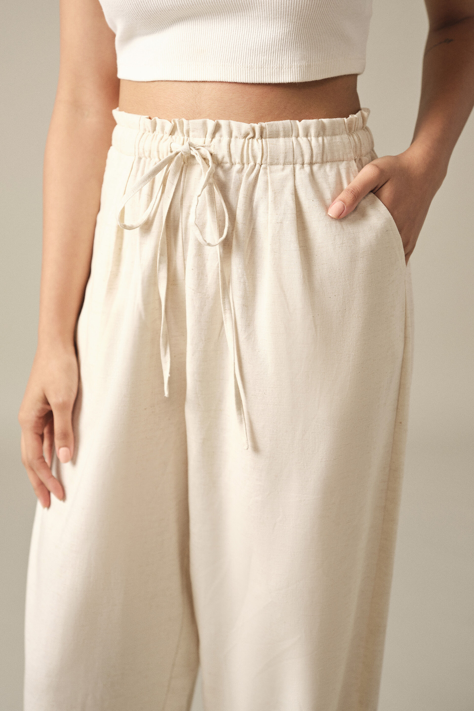 High-waist Drawstring Pants in Natural, Natural, image 2